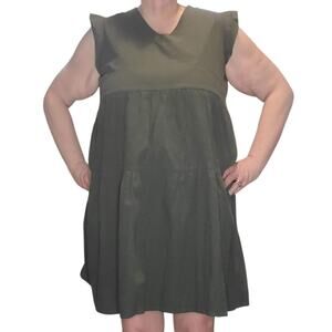 Kate Kasin Green Cotton Gauze Tiered Mini Babydoll Dress Cottage Coastal 2X